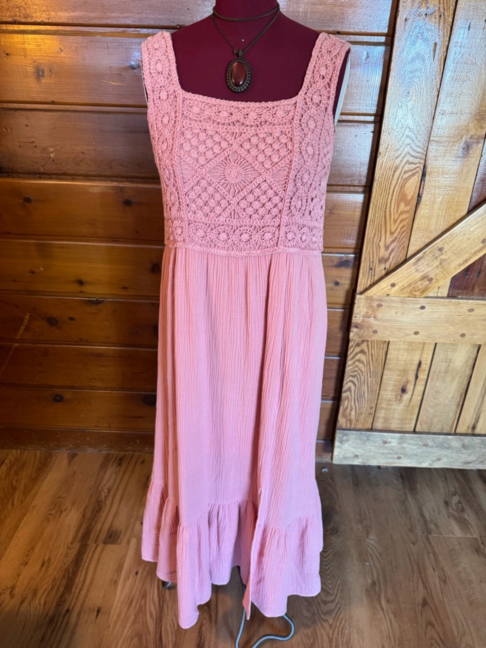 DEAR JOHN NWT Pink Crochet Bodice Maxi Dress
